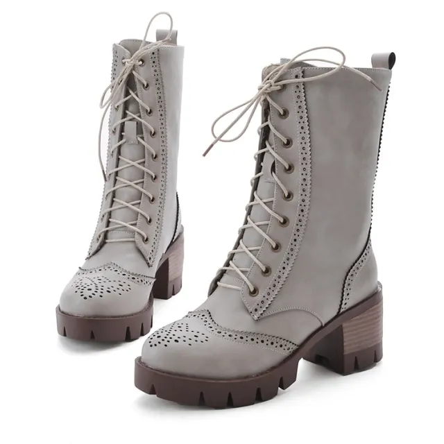 Women's New Chunky Heel Boots Strap Gray - Shop at LoveMi