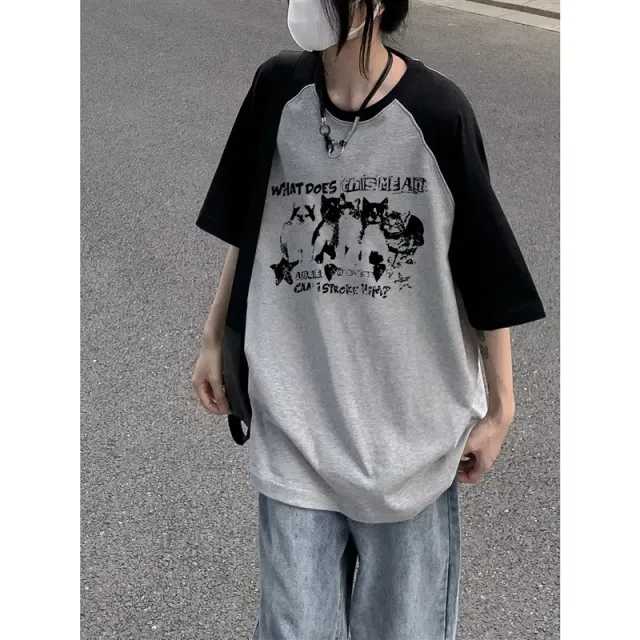Women's Summer Plus Size Cotton Casual Short sleeved T shirt Black And Light Gray - Shop at LoveMi