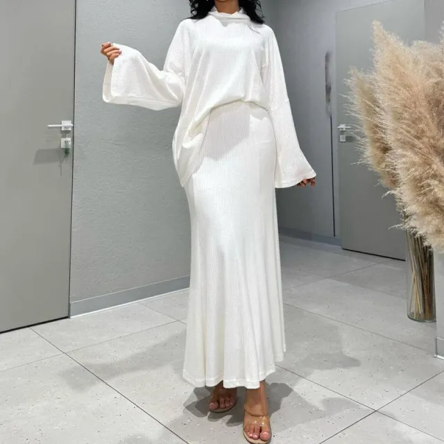 Turtleneck Loose Fit Knitted Skirt And Top Two Piece Set For FallWinter White - Shop at LoveMi