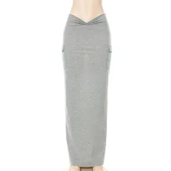 Solid Color Pleating Low Waist Skirt - Gray - View 1
