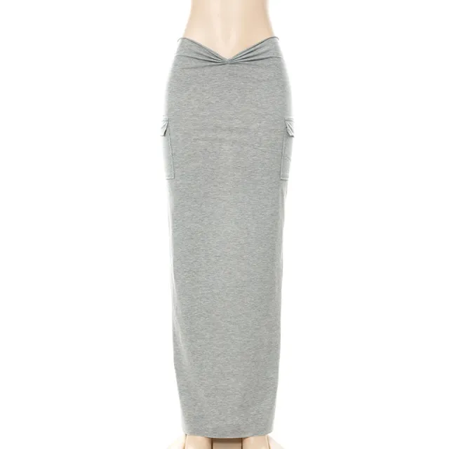 Solid Color Pleating Low Waist Skirt Gray - Shop at LoveMi