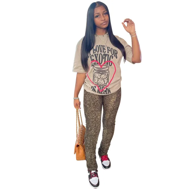 Women's Printed Short sleeved T shirt Gray White - Shop at LoveMi