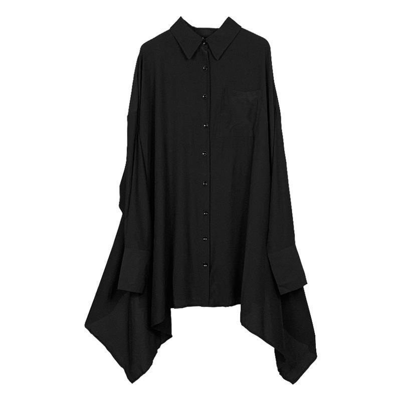 Long-sleeve Mid-length Shirt With An Asymmetrical Black Skirt
