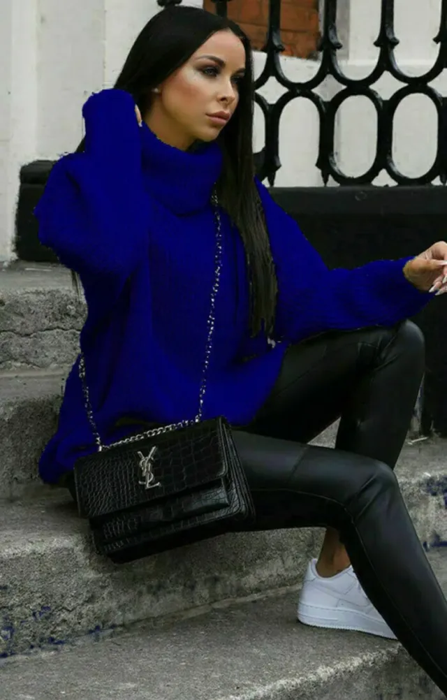 Turtleneck Long Sleeve Sweater Coat Mid length Sweater Blue - Shop at LoveMi