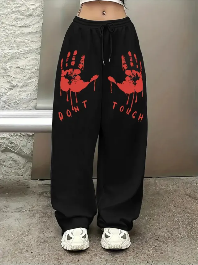 Womens Printed Casual Sweatpants Black - Shop at LoveMi