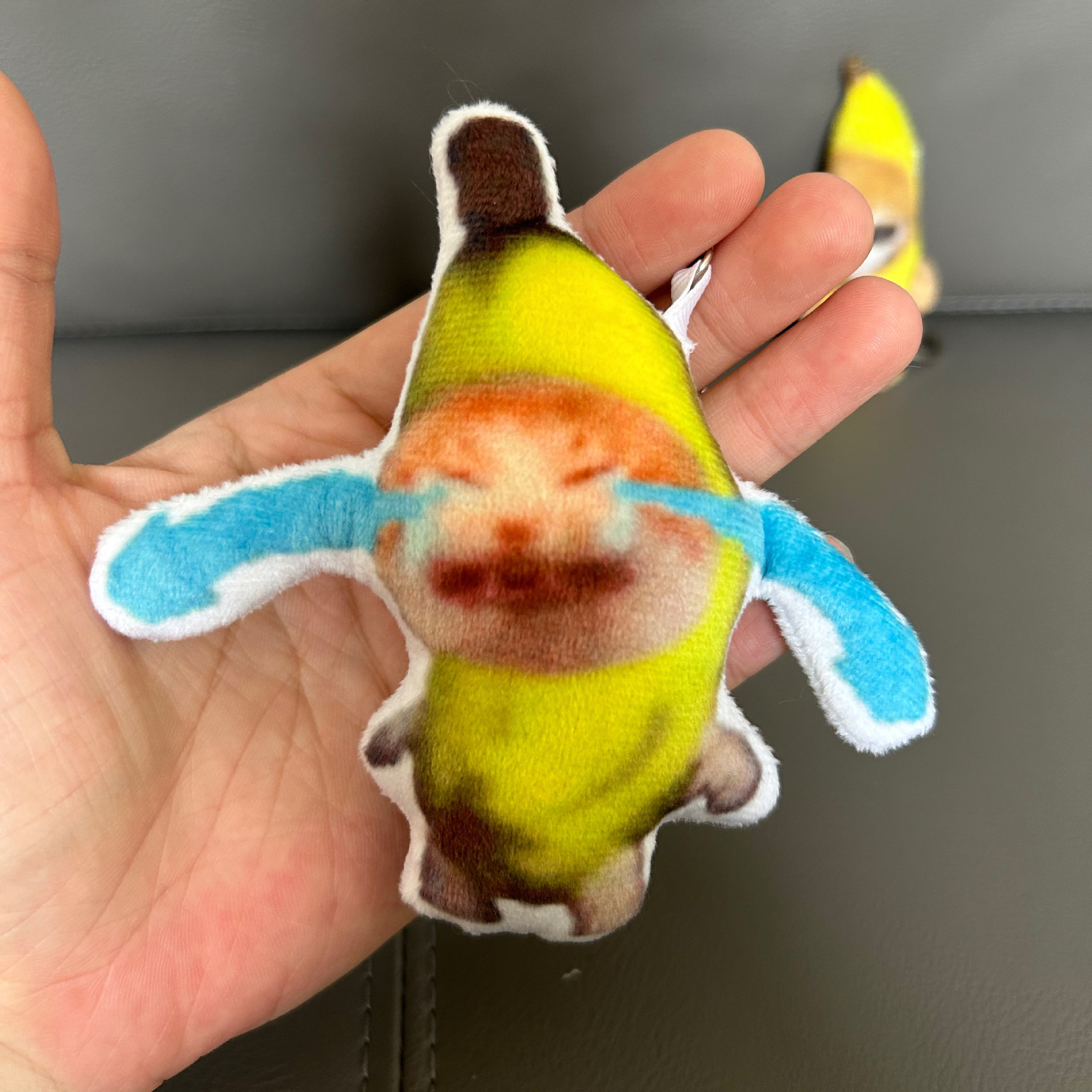 Banana Creaking Crying Cat Keychain