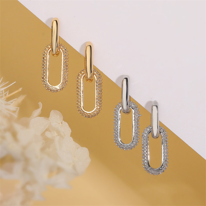 Full Diamond Oval Double Ring Ear Clip Female