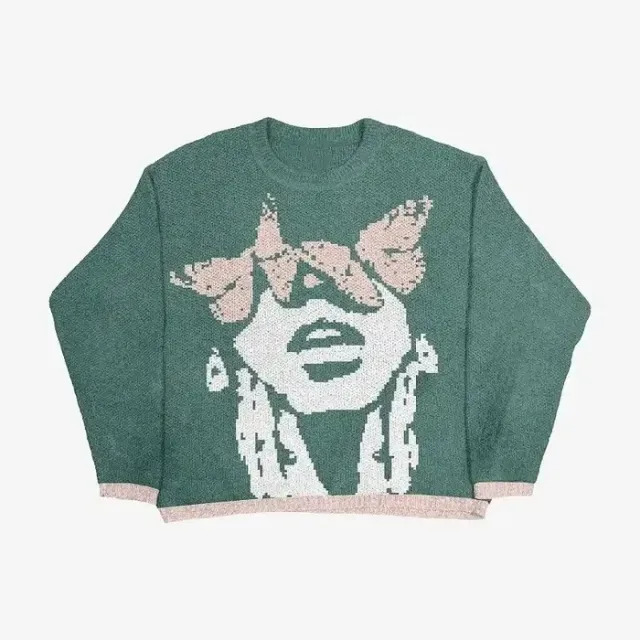 Round Neck Loose Sweater Coat Green - Shop at LoveMi