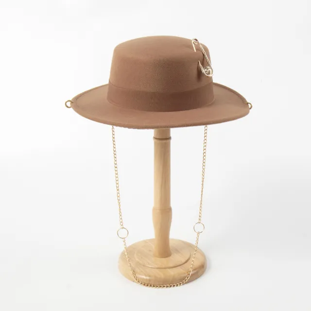 Female Felt Cap Pin Chain Decoration Flat Top Hat Camel - Shop at LoveMi