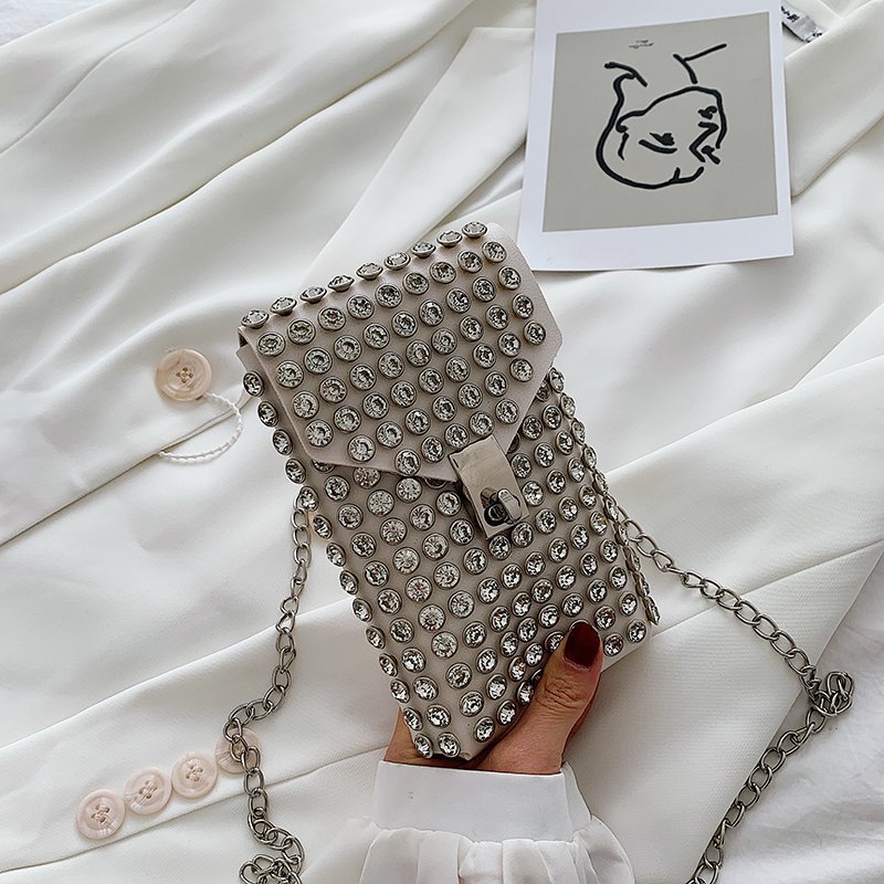 Mini Phone Vintage Diamond Encrusted Design Womens Shoulder Or Crossbody Bag