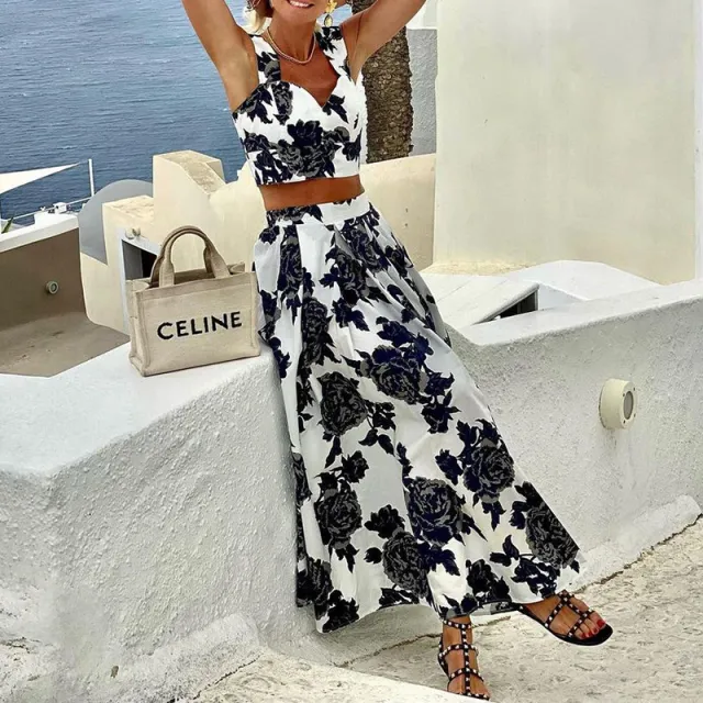 Fashion Printed Suspenders Top And Skirt Two piece Set Black - Shop at LoveMi