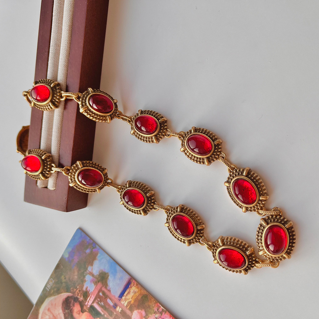 Gold-Plated Stone Necklace and Bracelet Set, picture 4 of 10