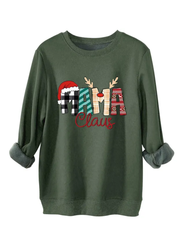 Women's Plus Size Loose All matching Fleece lined Sweater 5808 Army Green - Shop at LoveMi