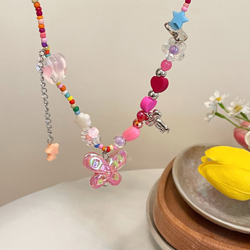 Heart Butterfly XINGX Flower Resin Necklace