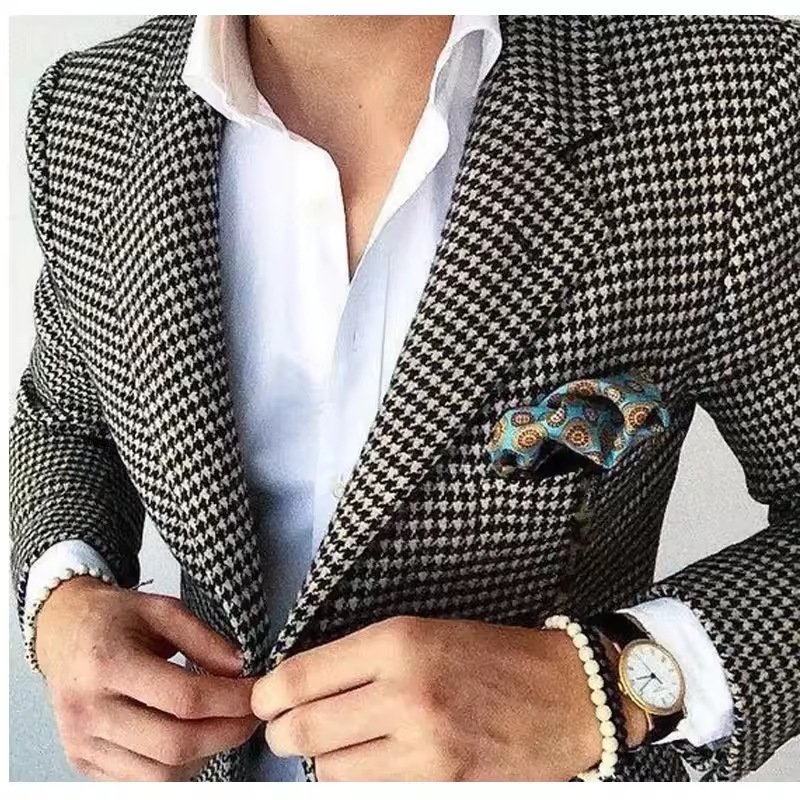 Mens Casual Houndstooth Blazer Coat - Image 2