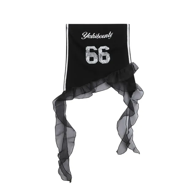 Women's Simple Letter Print Tube Top Lace Strap Vest Black - Shop at LoveMi