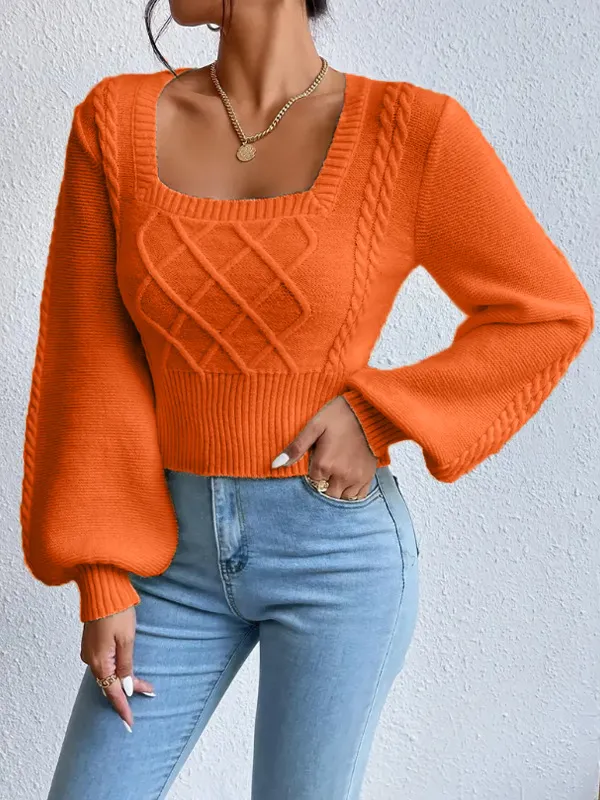 Solid Color Square Collar Sweaters Women's Clothing - Red