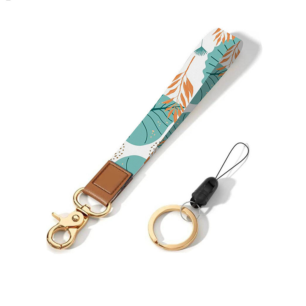 Leather-Polyester Wrist-Neck Dual-Use Keychain Lanyard