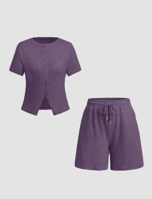 Women's Sexy Slim fit Short Sleeve Blouse And Pants Purple - Shop at LoveMi