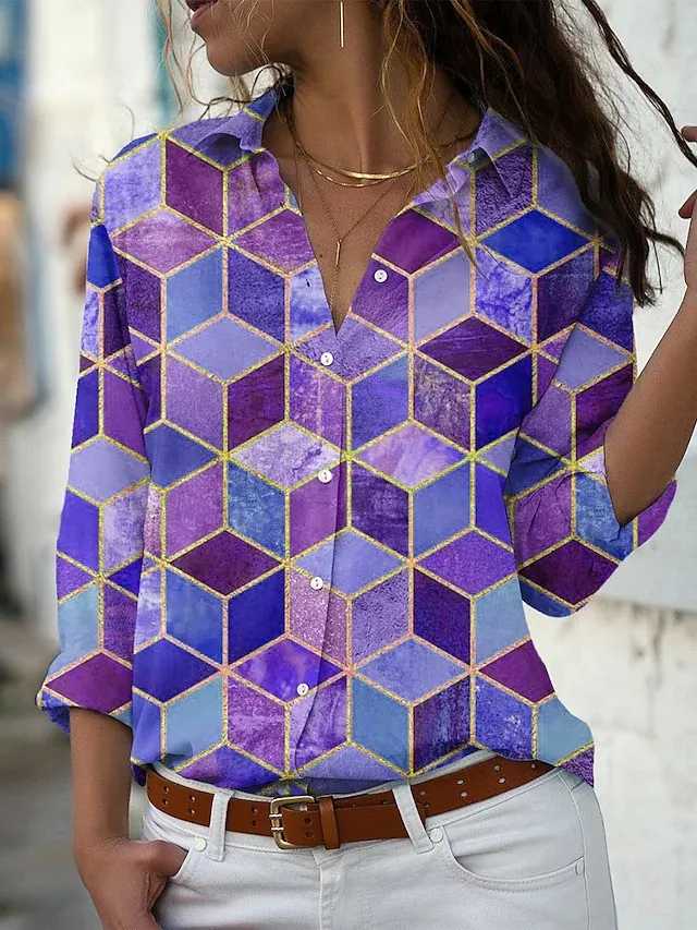 3D Printed Leisure Vacation Geometric Pattern Women's Long sleeved Blouse 02 Style Xl - Shop at LoveMi