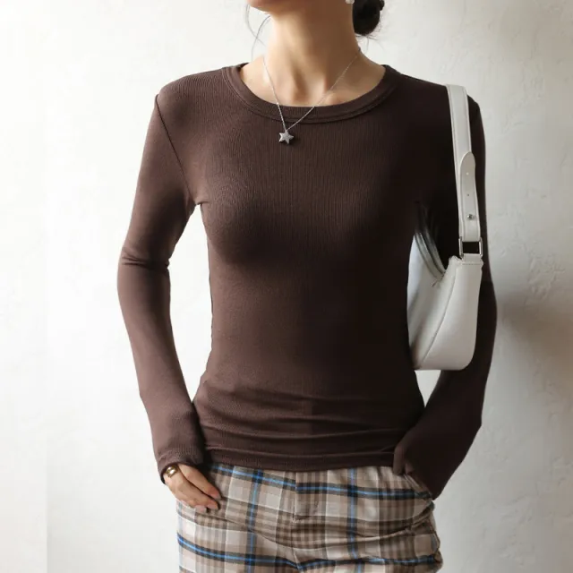 Modal Round Neck Bottoming Shirt Female Suit Slim Fit Inner Wear High Sense Coffee - Shop at LoveMi
