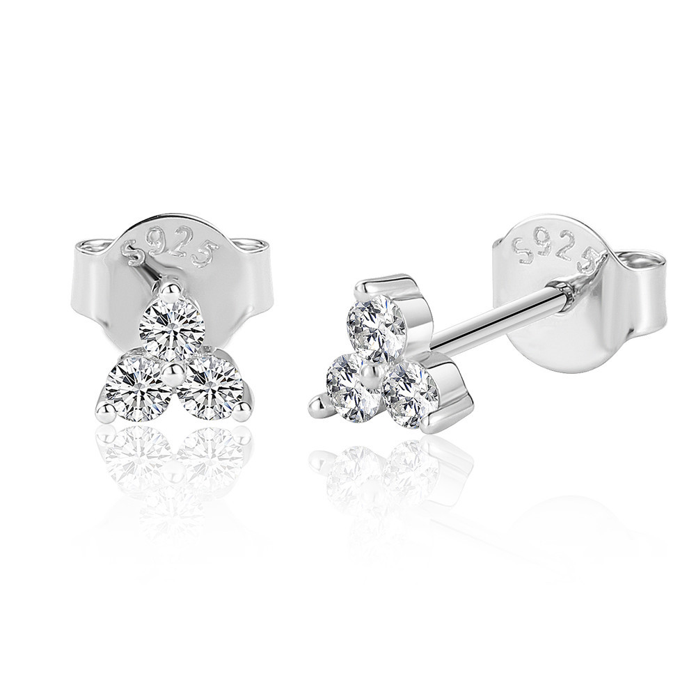 Classic Triple Diamond Stud Earrings