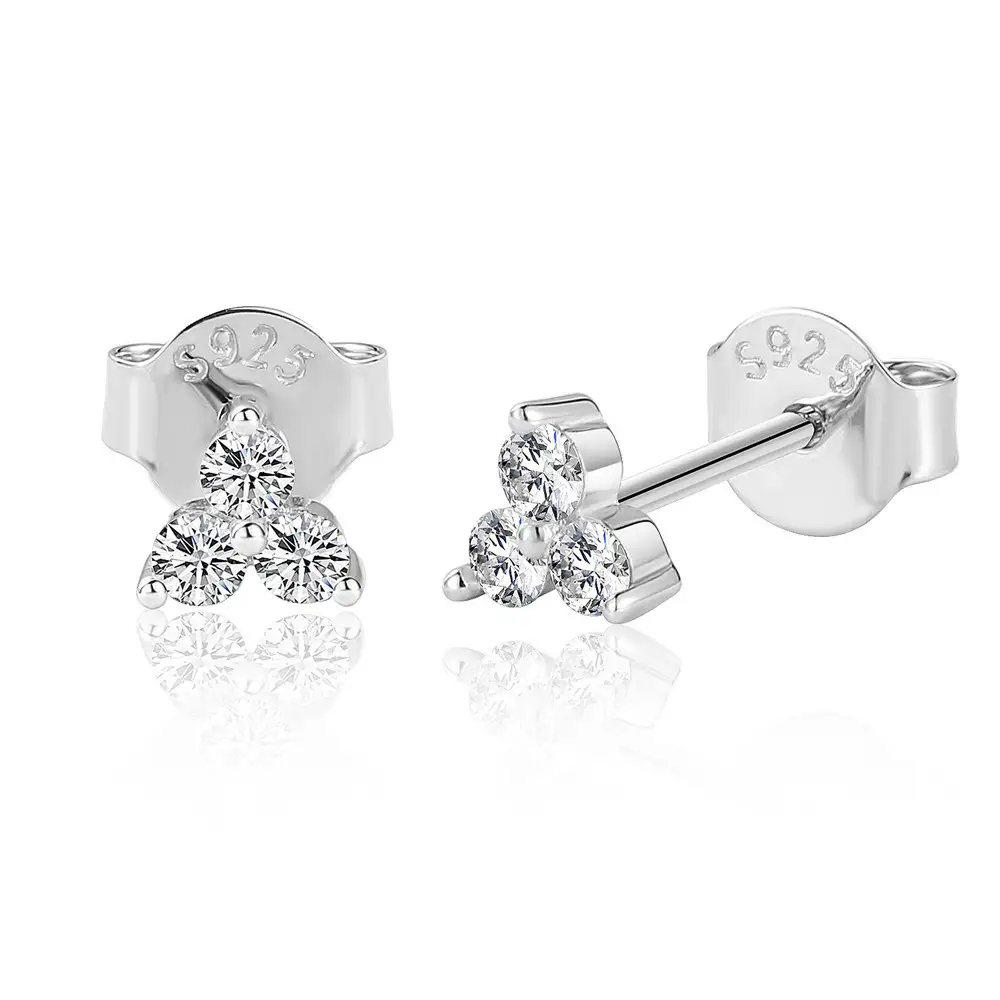 Classic Triple Diamond Stud Earrings