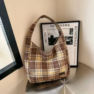Plaid Retro College Shoulder Bag Style 2 - Shop at LoveMi