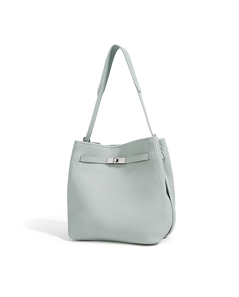 Fog blue leather bucket bag