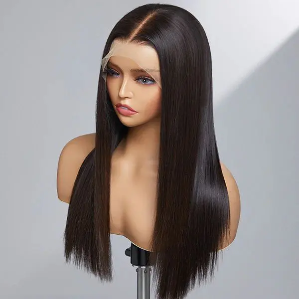 Pre-tied Lace Black Middle-part Long Straight Wig