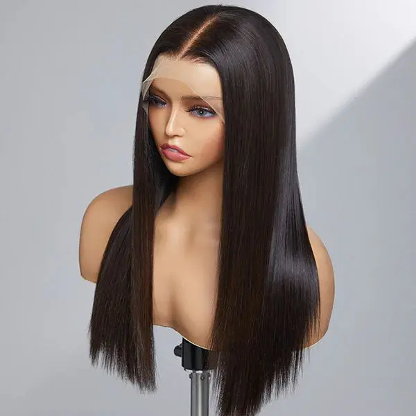 Pre-tied Lace Black Middle-part Long Straight Wig