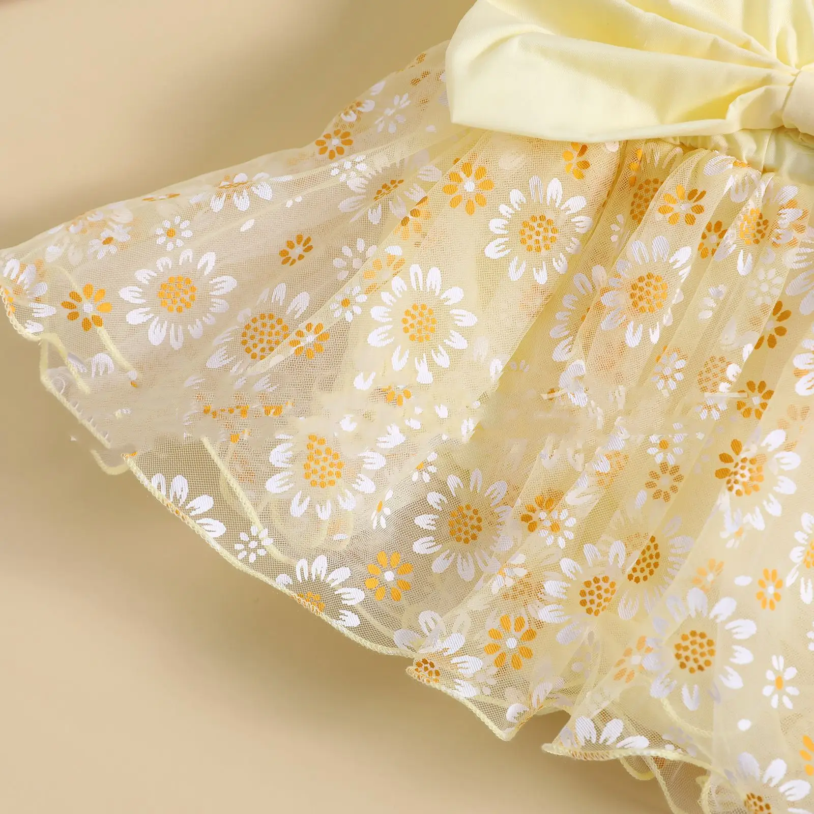 Summer Girl Simple Mesh Flounced Sleeve Floral Dress