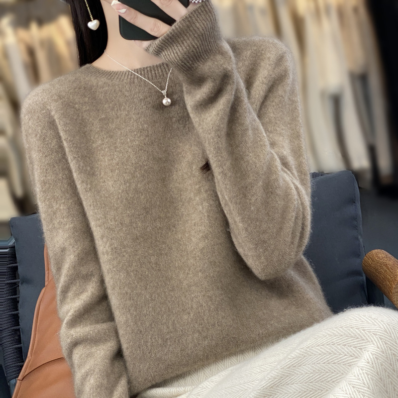 Women's Knitted Loose Cashmere Sweater Raw Velvet Camel - Shop at LoveMi