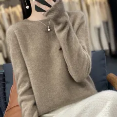 Women's Knitted Loose Cashmere Sweater - Raw Velvet Camel - View 1