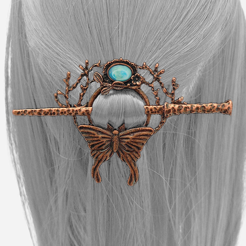 Retro Nordic Moon Stone Butterfly Hairpin