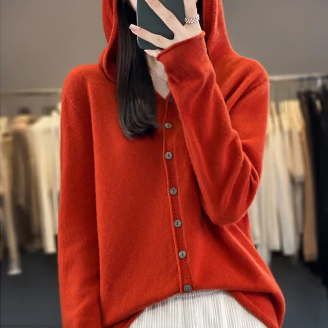Pure Wool Sweater Women Cardigan Autumn And Winter Sweater Hot Red - Shop at LoveMi