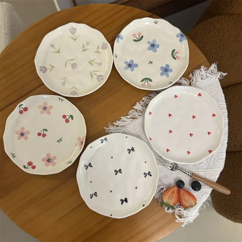 Small Floral Irregular Hand-pinched Ceramic Plate