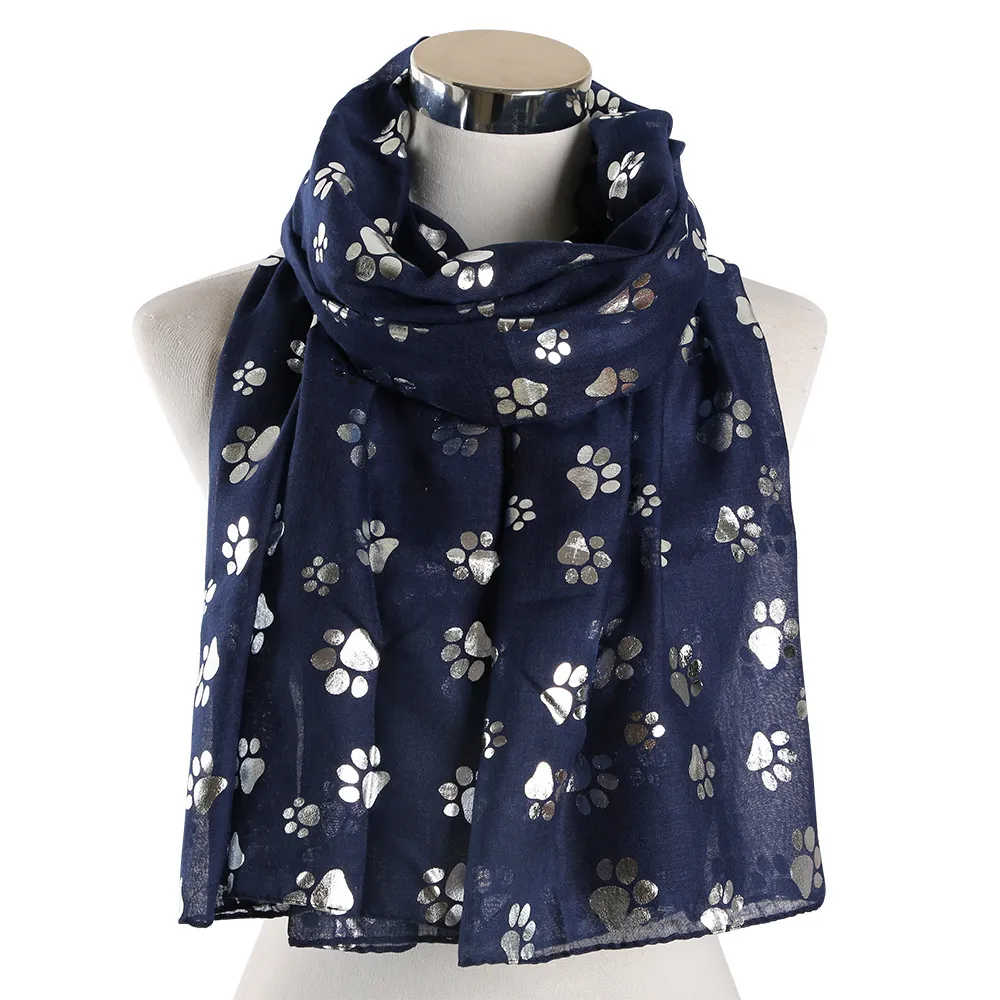 Spring And Summer European And American Polyester Printed Scarf Long Shawl - Navy Blue