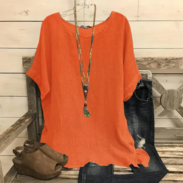 Women's Casual Loose fitting Fashionable Solid color Crew neck Top Orange Red - Shop at LoveMi