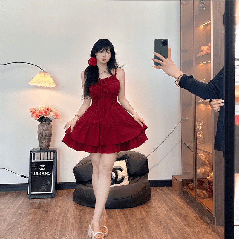 Plus Size French Lace Sling Dress Slightly Fat