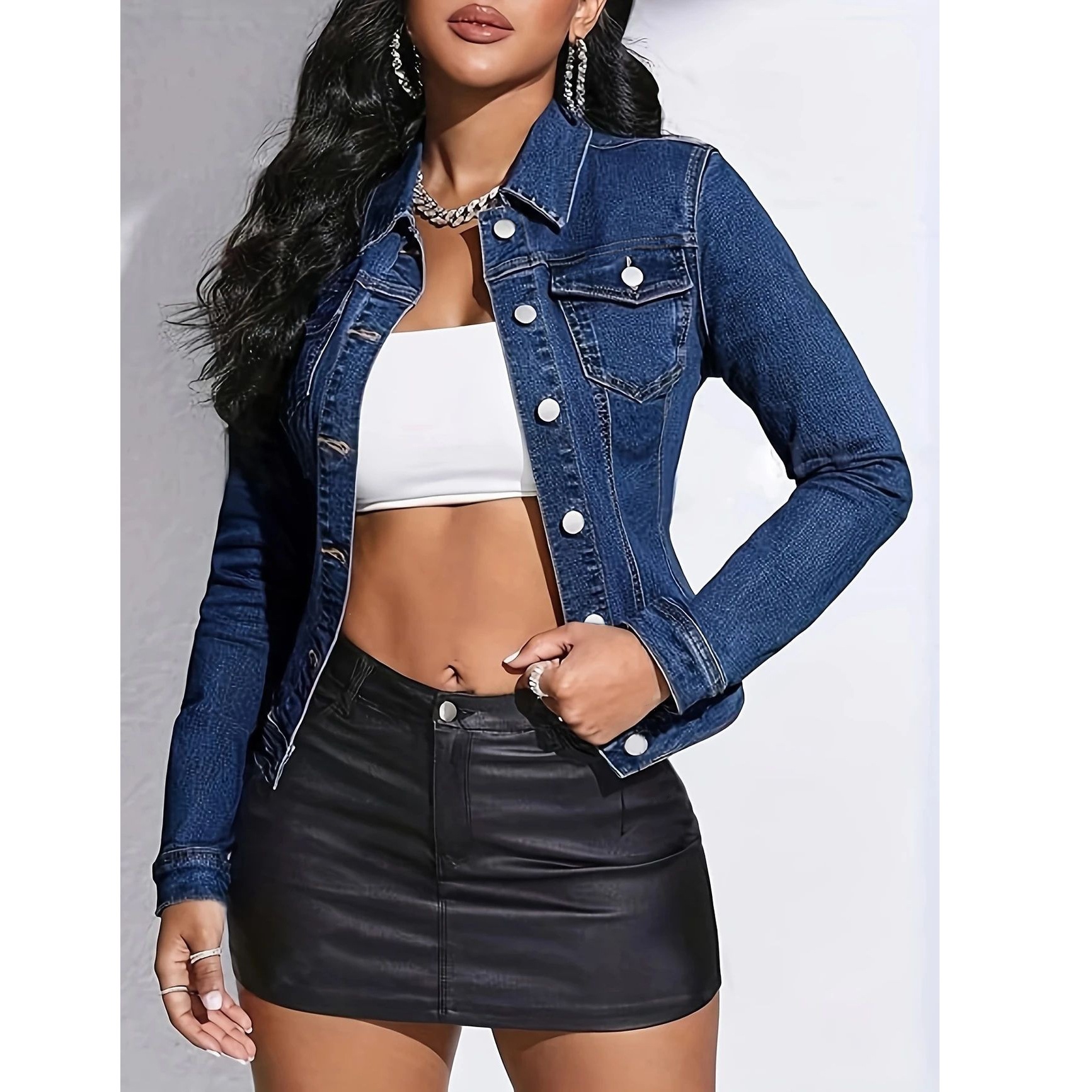 Womens Casual Chic Plus-size Denim Jacket