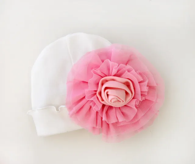 Super Beautiful Large Flower Knitted Girls' Baby Hat White - Shop at LoveMi