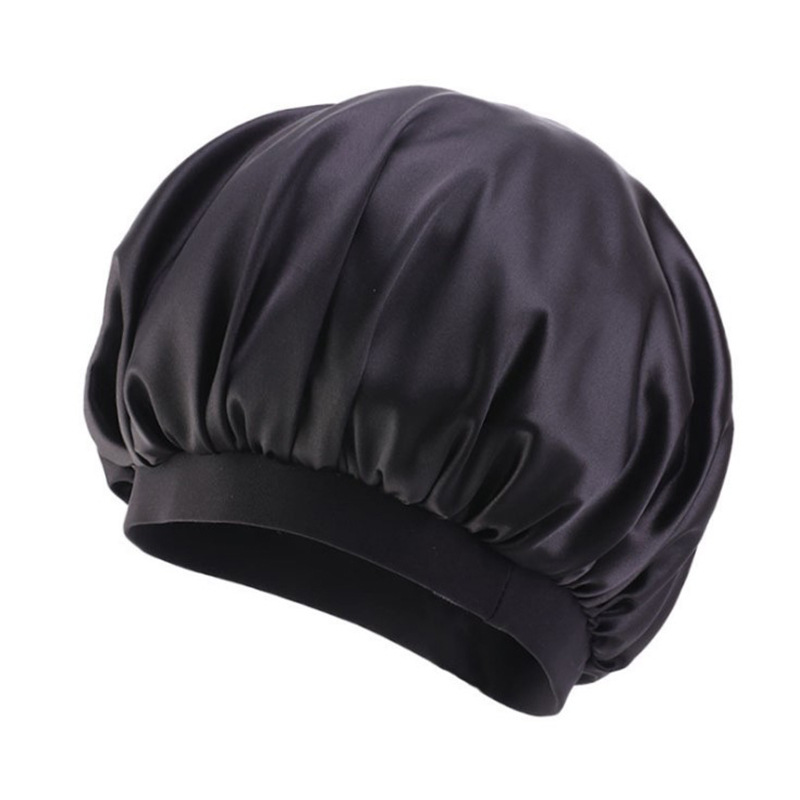 Printed Satin Elastic Wide Edge Nightcap Black - Shop at LoveMi