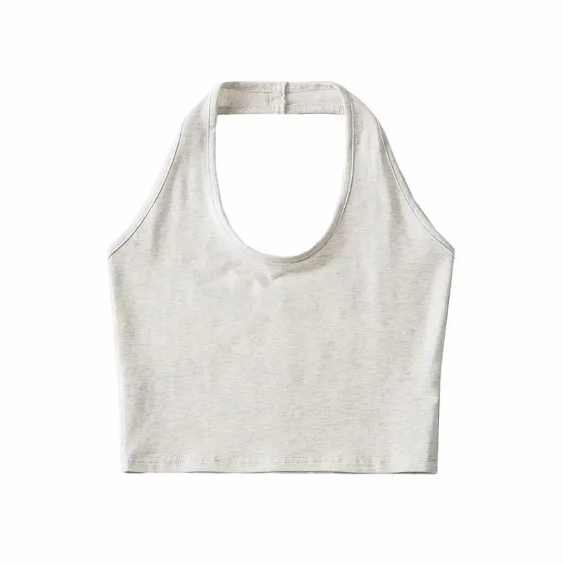 Sexy Solid Colour Stretch Halterneck Vest Women - Greige-L