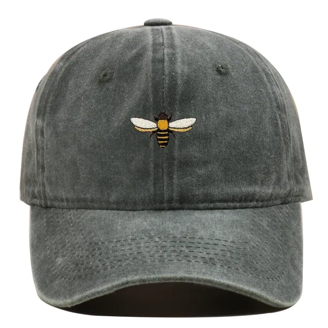 Bee Embroidered Baseball Cap Vintage Distressed Army Green - Shop at LoveMi