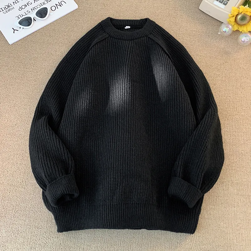 Solid Color Sweater Loose Casual Long Sleeves Lazy - Black
