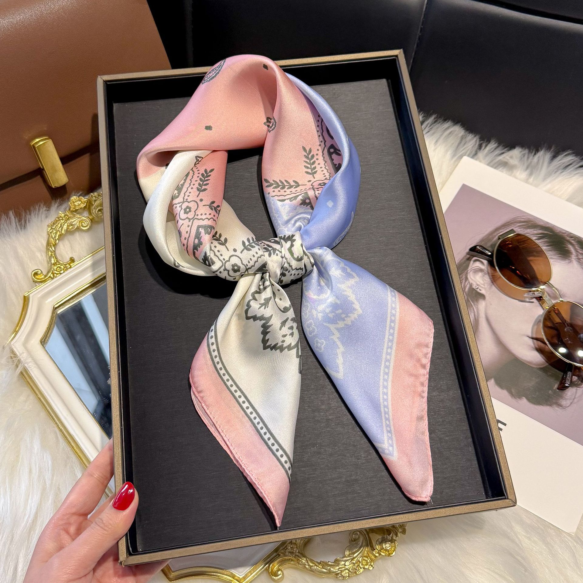 European And American-style ScarfSquare Kerchief Imitation Silk Vintage Cashew Pattern