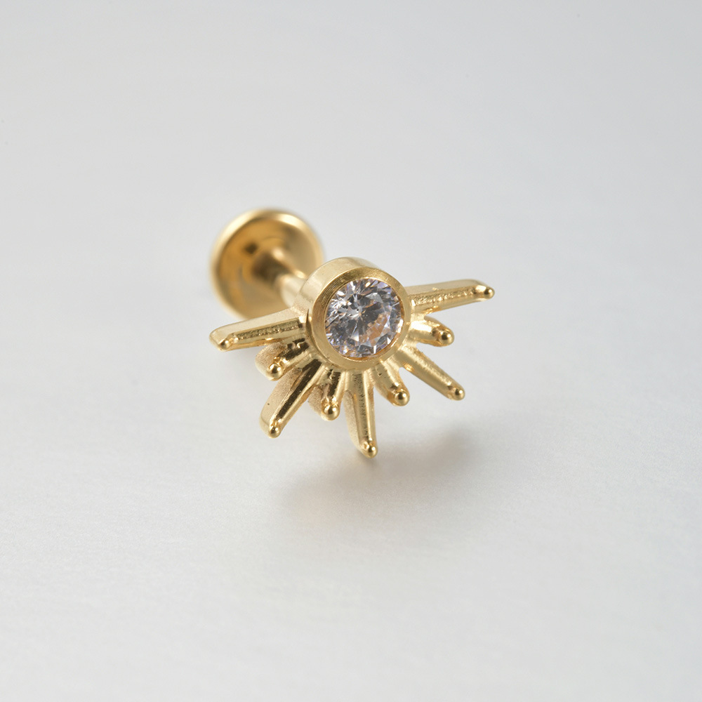 G23 Titanium Special-interest Design Stud Earrings Small Sun Labret Goddess Zircon