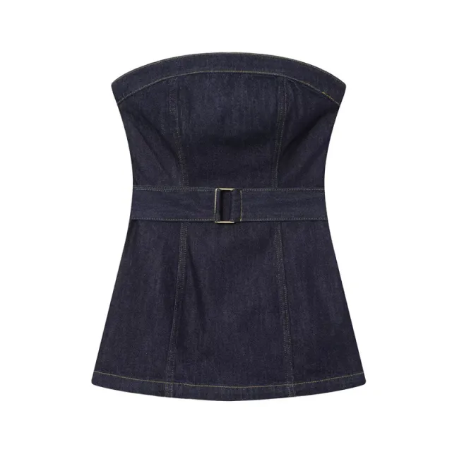 Denim Bustier Top With Belt And High waisted Wide leg Jeans Top M - Shop at LoveMi