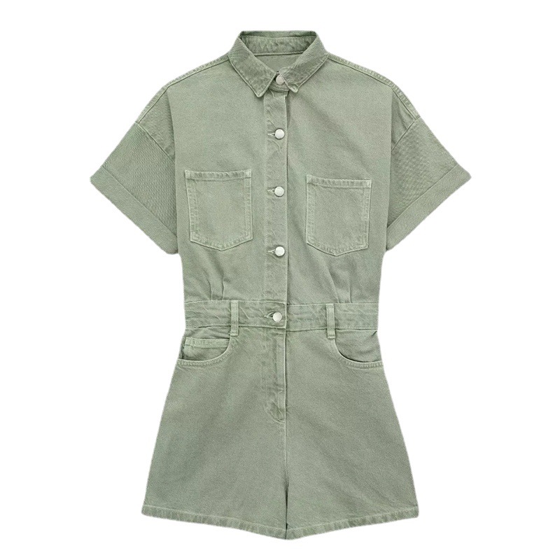 Summer New Women's Fashion Short Denim Pocket Decoration Cargo Overalls Green - Shop at LoveMi